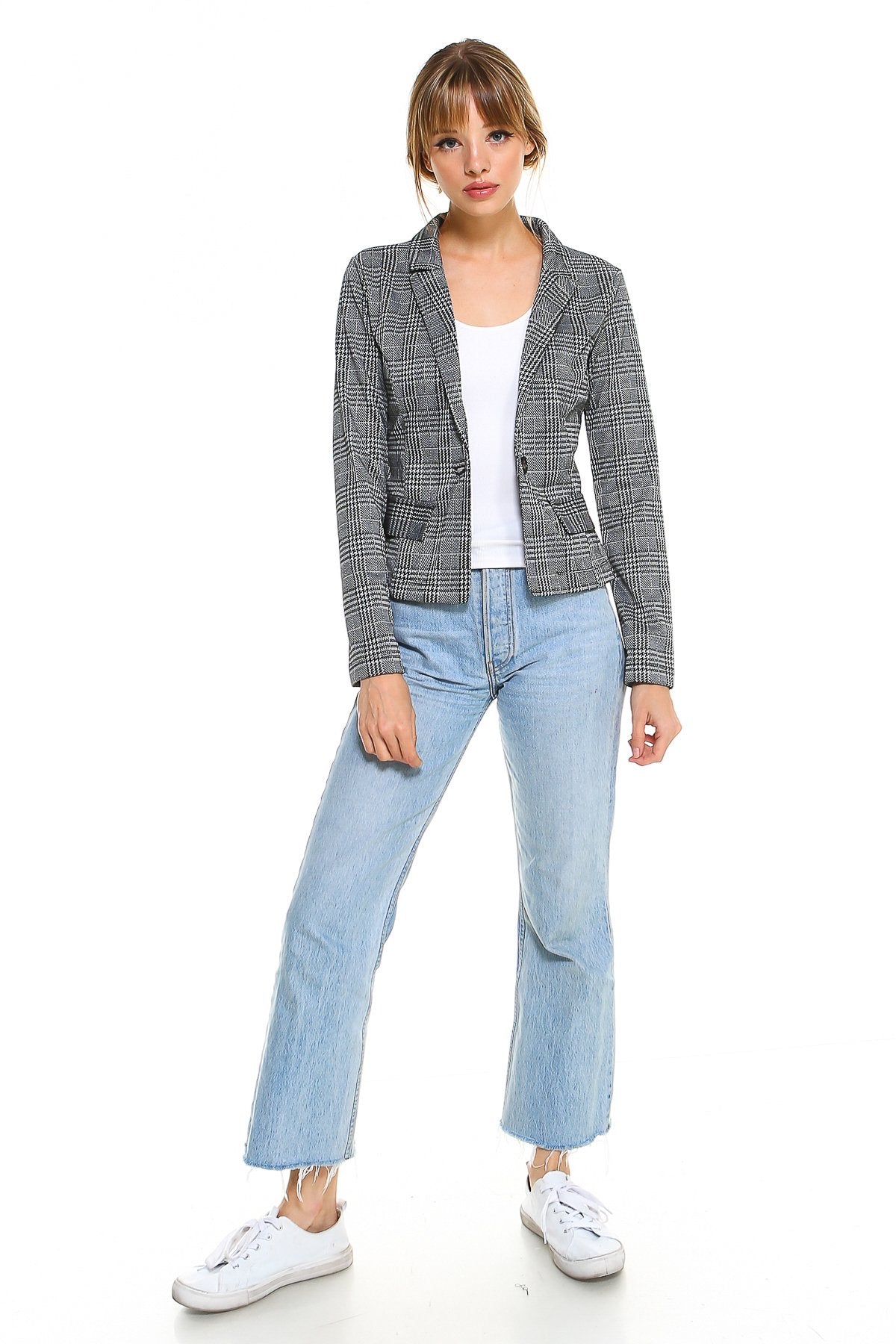 Linden Gray™ - Women's Classic Plaid Fitted Blazer – Gray