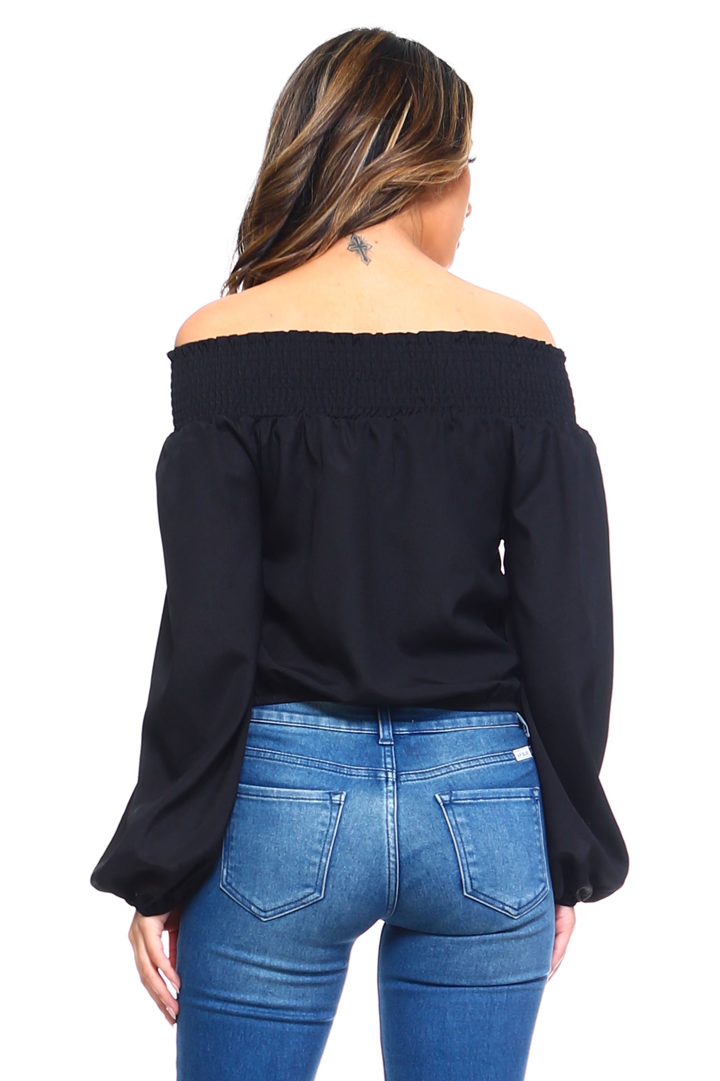 Savannah Rose™ - Women's Lace-Up Off Shoulder Elastic Blouse