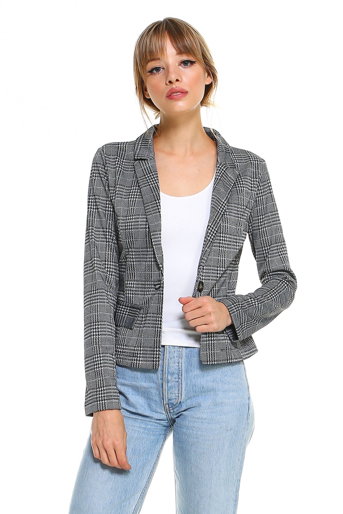 Linden Gray™ - Women's Classic Plaid Fitted Blazer – Gray