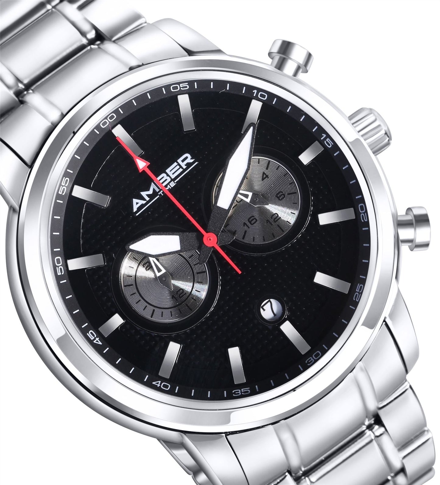 Amber Time™ - Men's Quartz Chronograph Watch with Stainless Steel Band