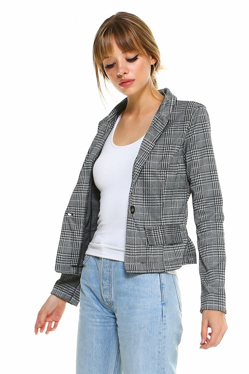 Linden Gray™ - Women's Classic Plaid Fitted Blazer – Gray