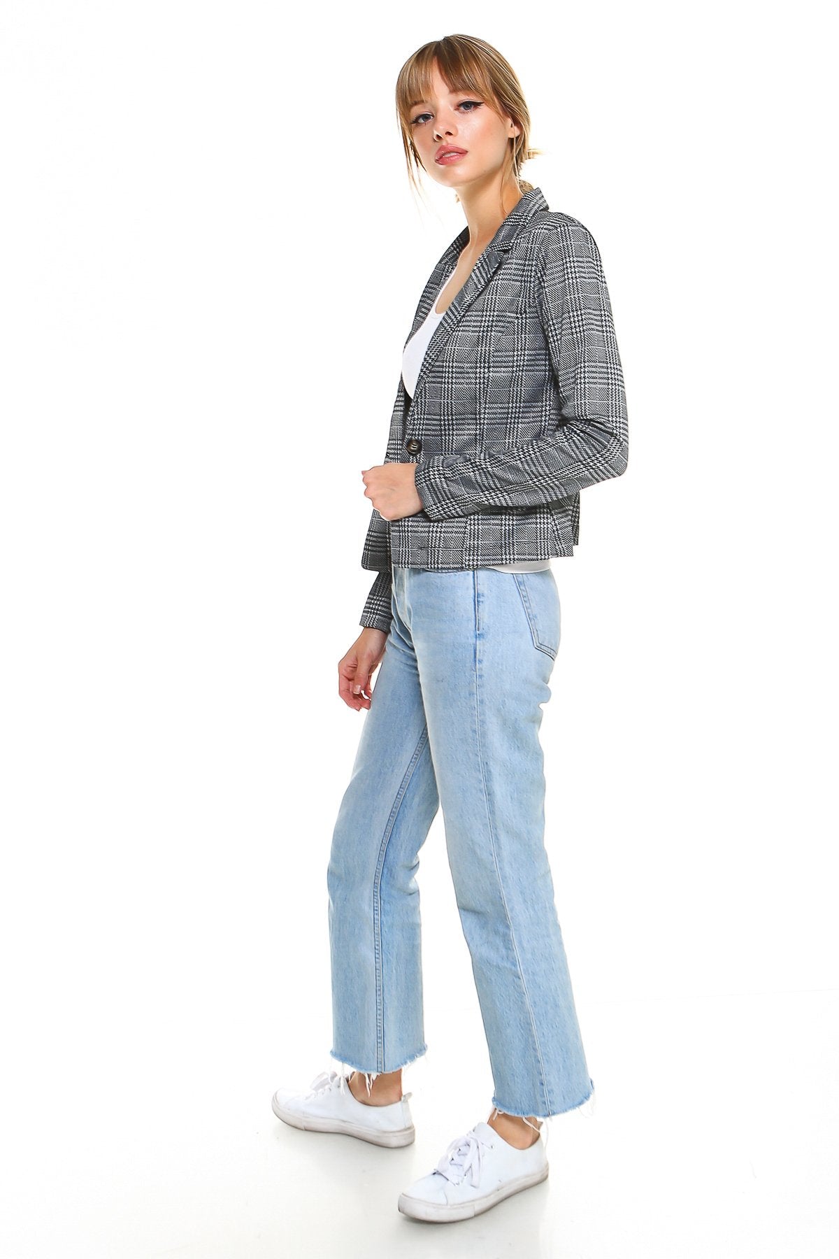 Linden Gray™ - Women's Classic Plaid Fitted Blazer – Gray