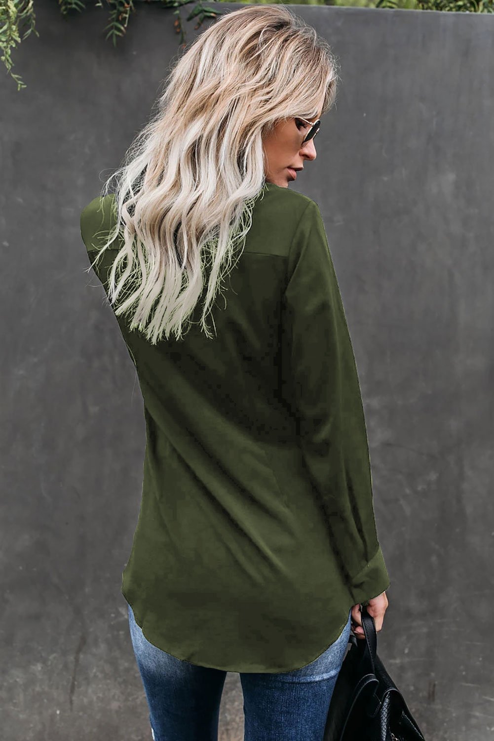 Savannah Rose™ - Women’s Green Button-Down Twist Blouse
