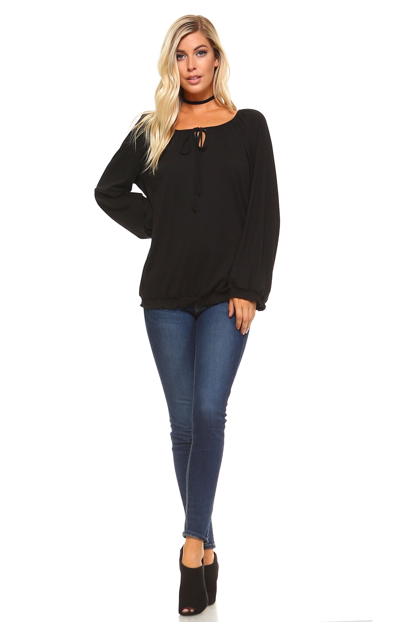 EdenWear™ - Women's Long Sleeve Solid Peasant Top