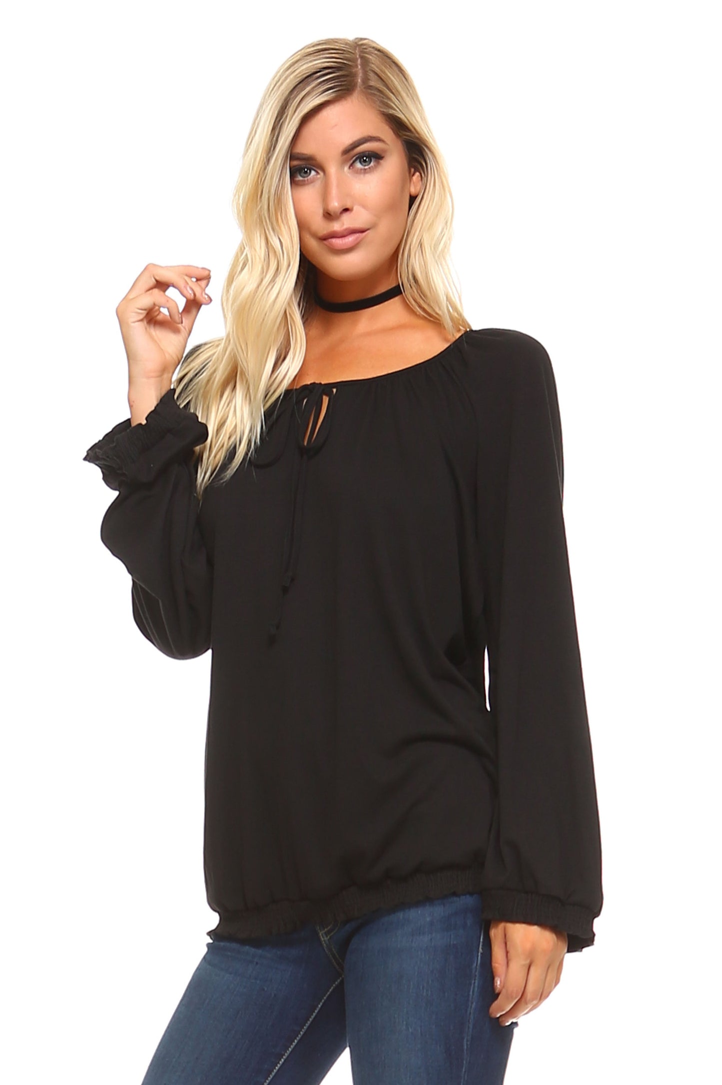 EdenWear™ - Women's Long Sleeve Solid Peasant Top