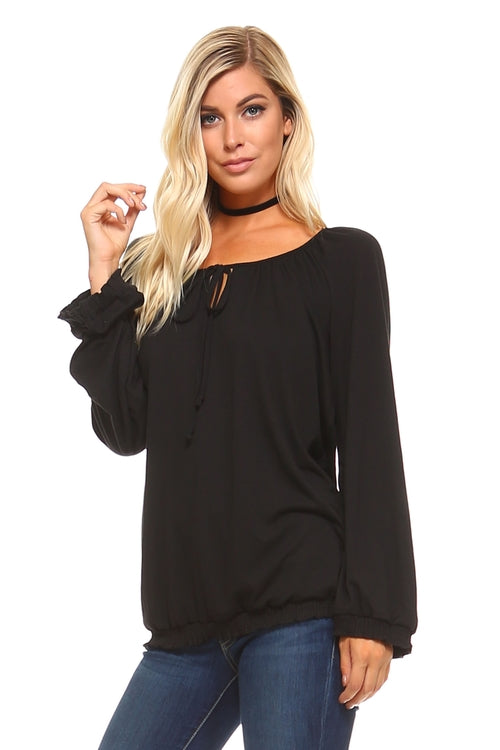 EdenWear™ - Women's Long Sleeve Solid Peasant Top
