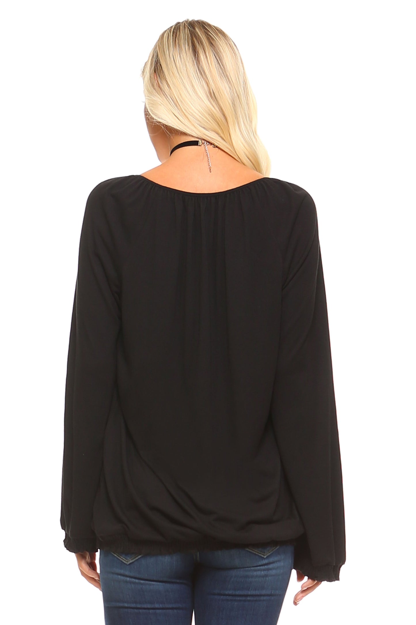 EdenWear™ - Women's Long Sleeve Solid Peasant Top