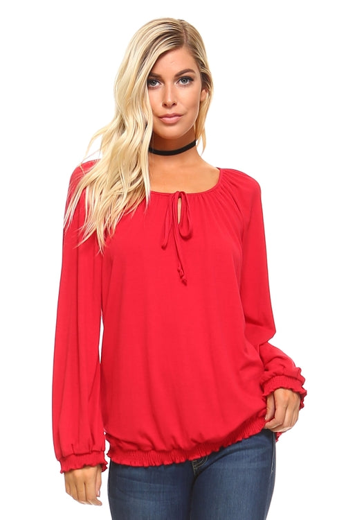 EdenWear™ - Women's Long Sleeve Solid Peasant Top
