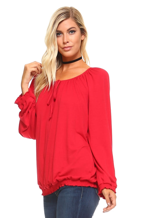 EdenWear™ - Women's Long Sleeve Solid Peasant Top