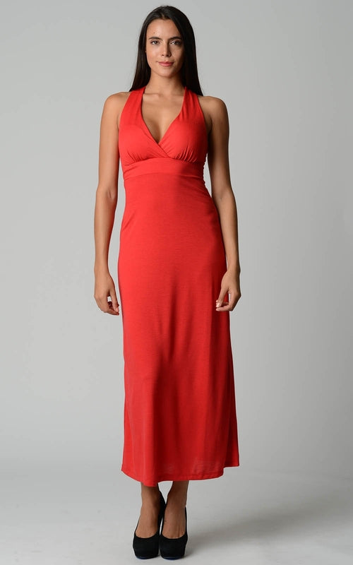 EleganceFlow™ - Women's Halter Maxi Dress with Cross Back Straps