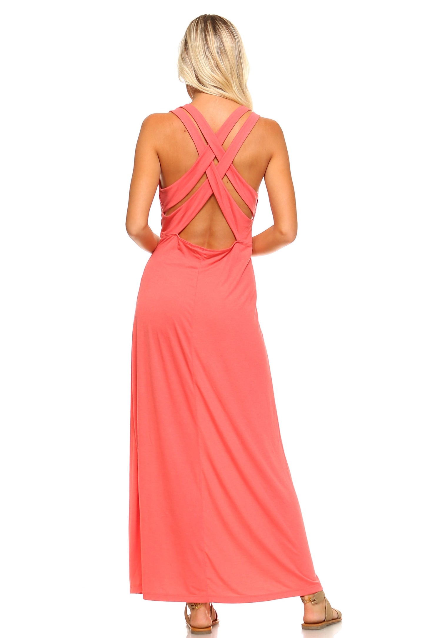 EleganceFlow™ - Women's Halter Maxi Dress with Cross Back Straps