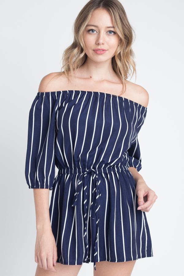 MiraStyle™ - Women's Off Shoulder Stripe Romper