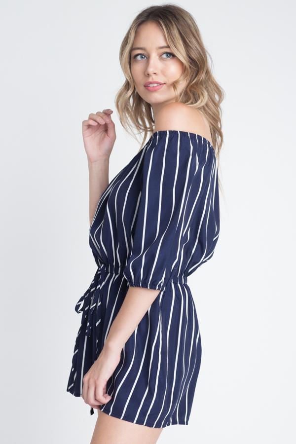 MiraStyle™ - Women's Off Shoulder Stripe Romper