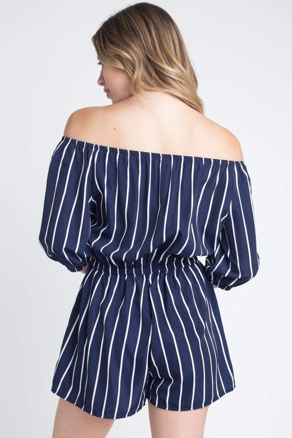 MiraStyle™ - Women's Off Shoulder Stripe Romper