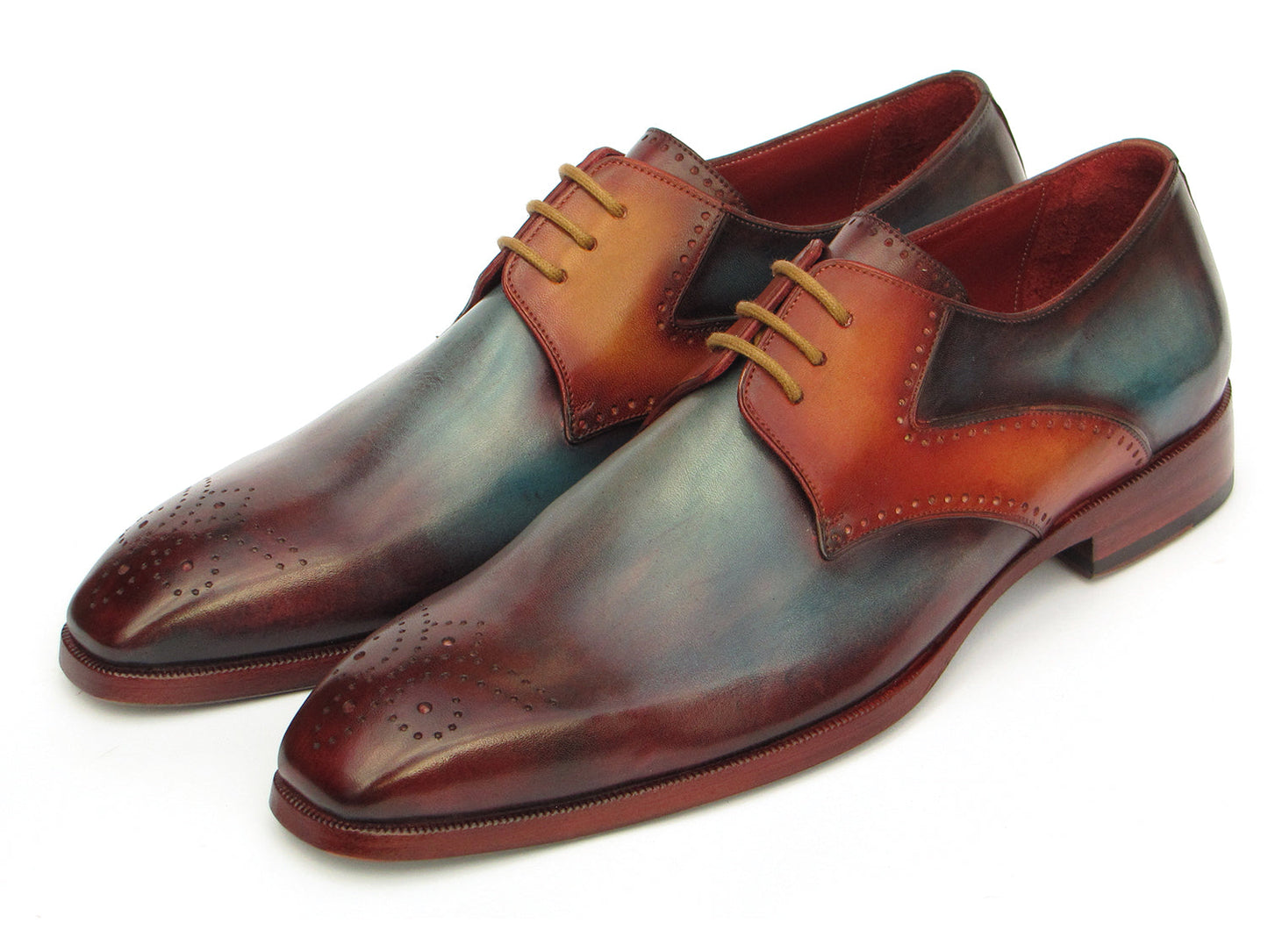 Paul Parkman™ - Men's Multi-Color Medallion Toe Derby Leather Shoes, Hand-Painted Calfskin
