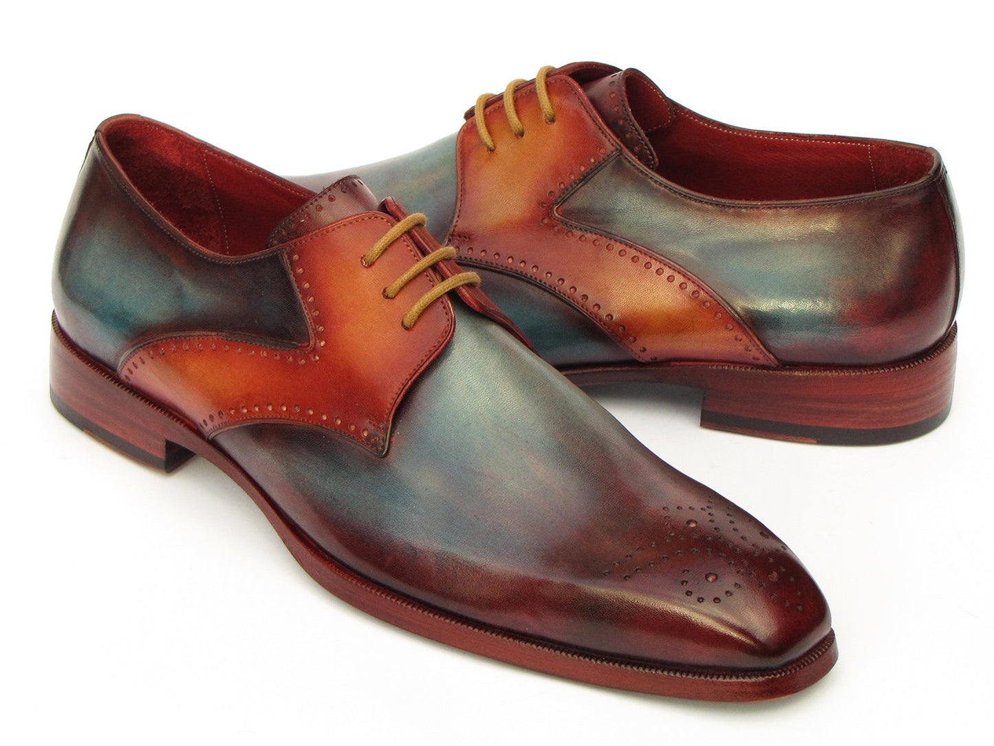 Paul Parkman™ - Men's Multi-Color Medallion Toe Derby Leather Shoes, Hand-Painted Calfskin