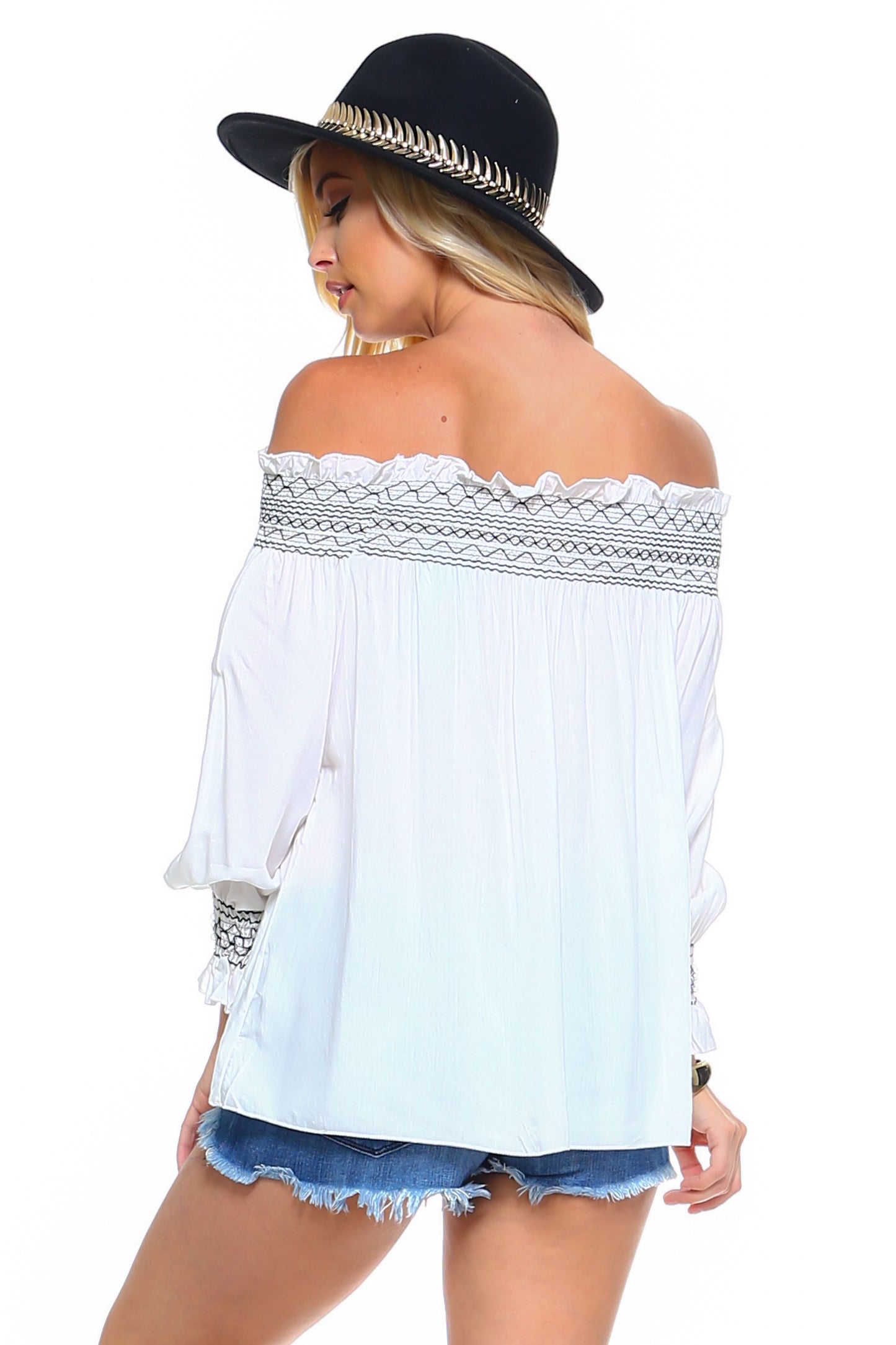 MiraStyle™ - Women's Off Shoulder Stripe Smocked Elastic Top