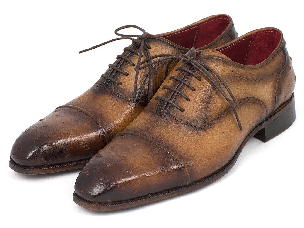 Paul Parkman™ - Men's Camel Genuine Ostrich Leather Captoe Oxford Shoes