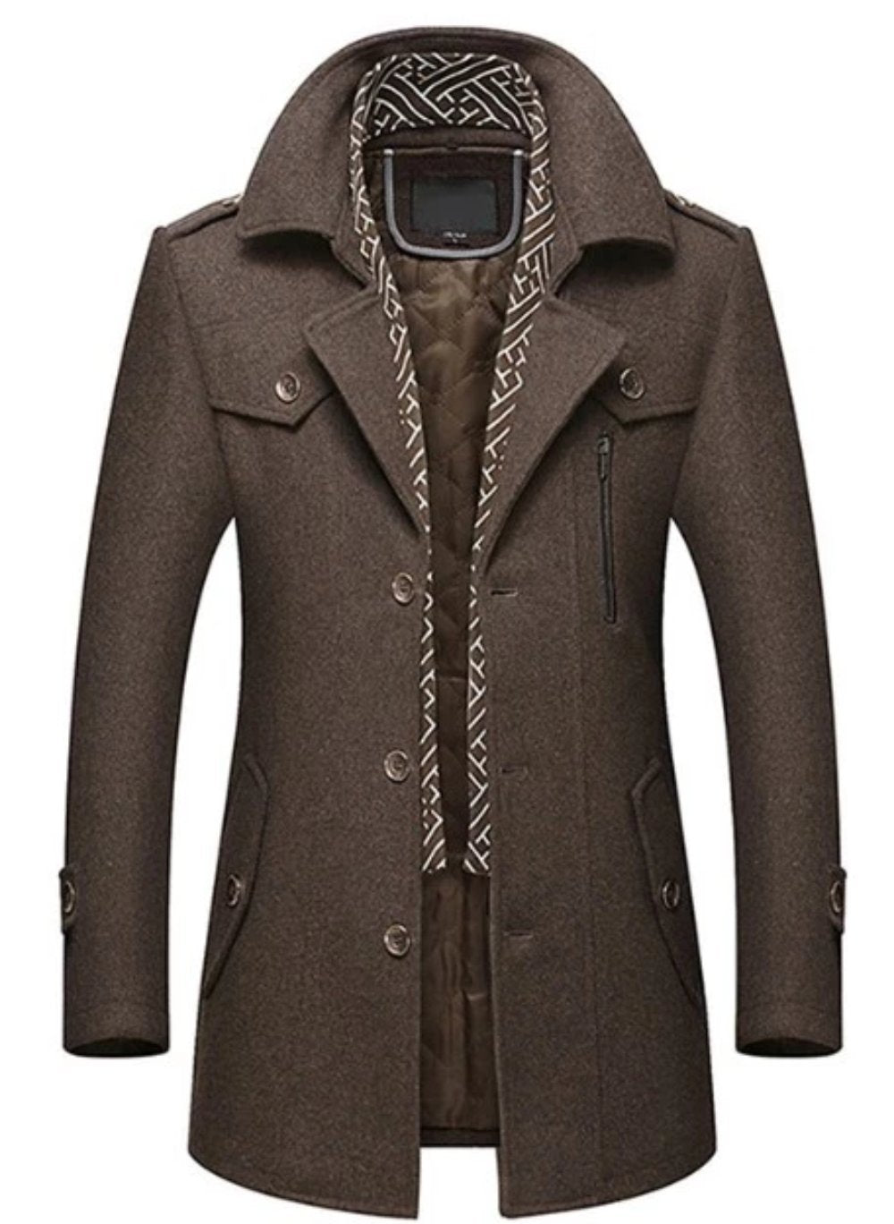 Kingsworth Atelier™ - Men's Layered Collar Button Front Mid Length Coat
