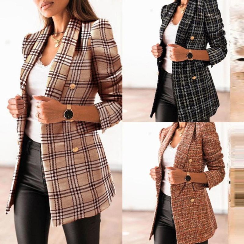 Linden Gray™ - Women's Double-Breasted Suit Collar Printed Coat