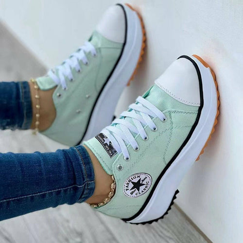 VelocityVibe™ - Women's Flat Lace-Up Sneakers with Circular Star Pattern