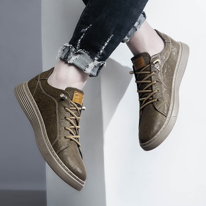 PrestigeWalk™ - Men’s Lace Up Oxford Genuine Leather Sneakers