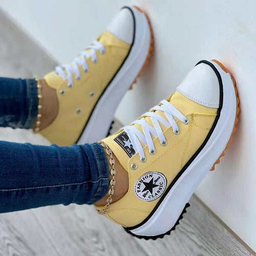 VelocityVibe™ - Women's Flat Lace-Up Sneakers with Circular Star Pattern