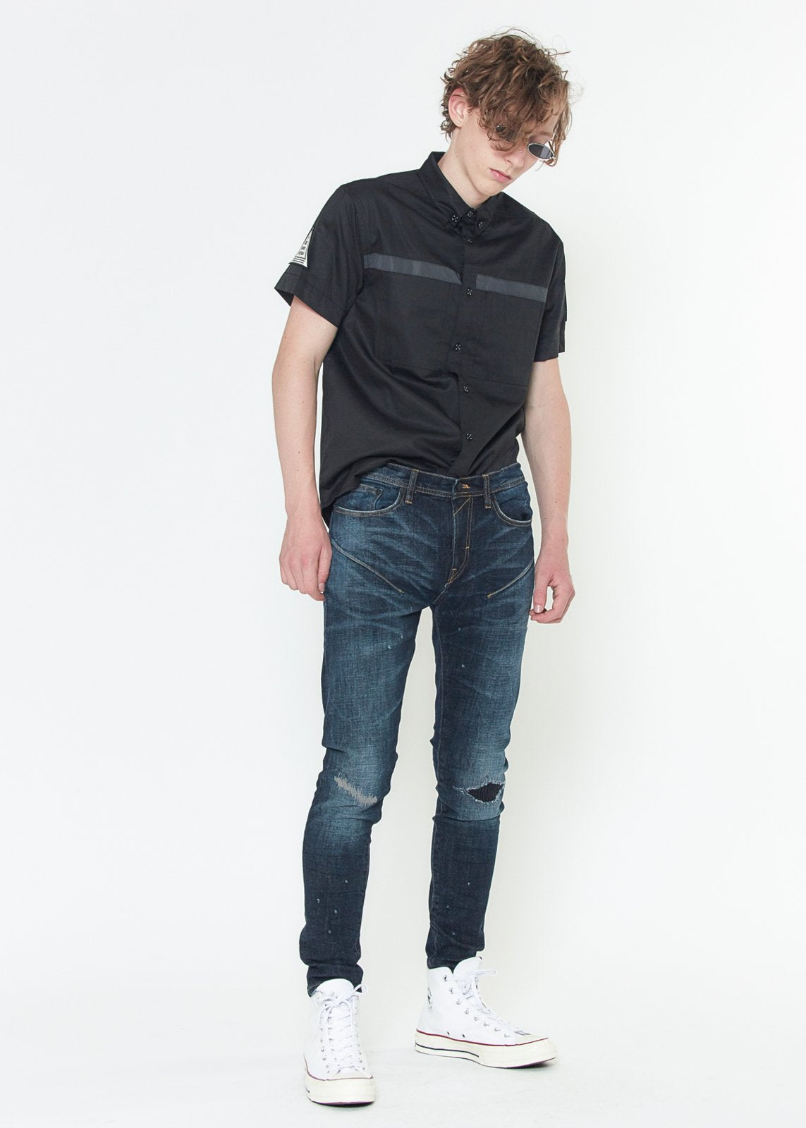 DenimForge™ - Men's Skinny Jeans with Repair Work in Sky Blue