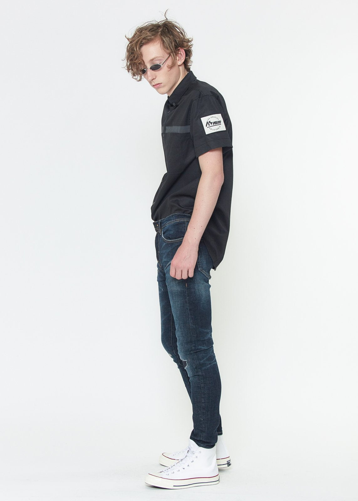 DenimForge™ - Men's Skinny Jeans with Repair Work in Sky Blue