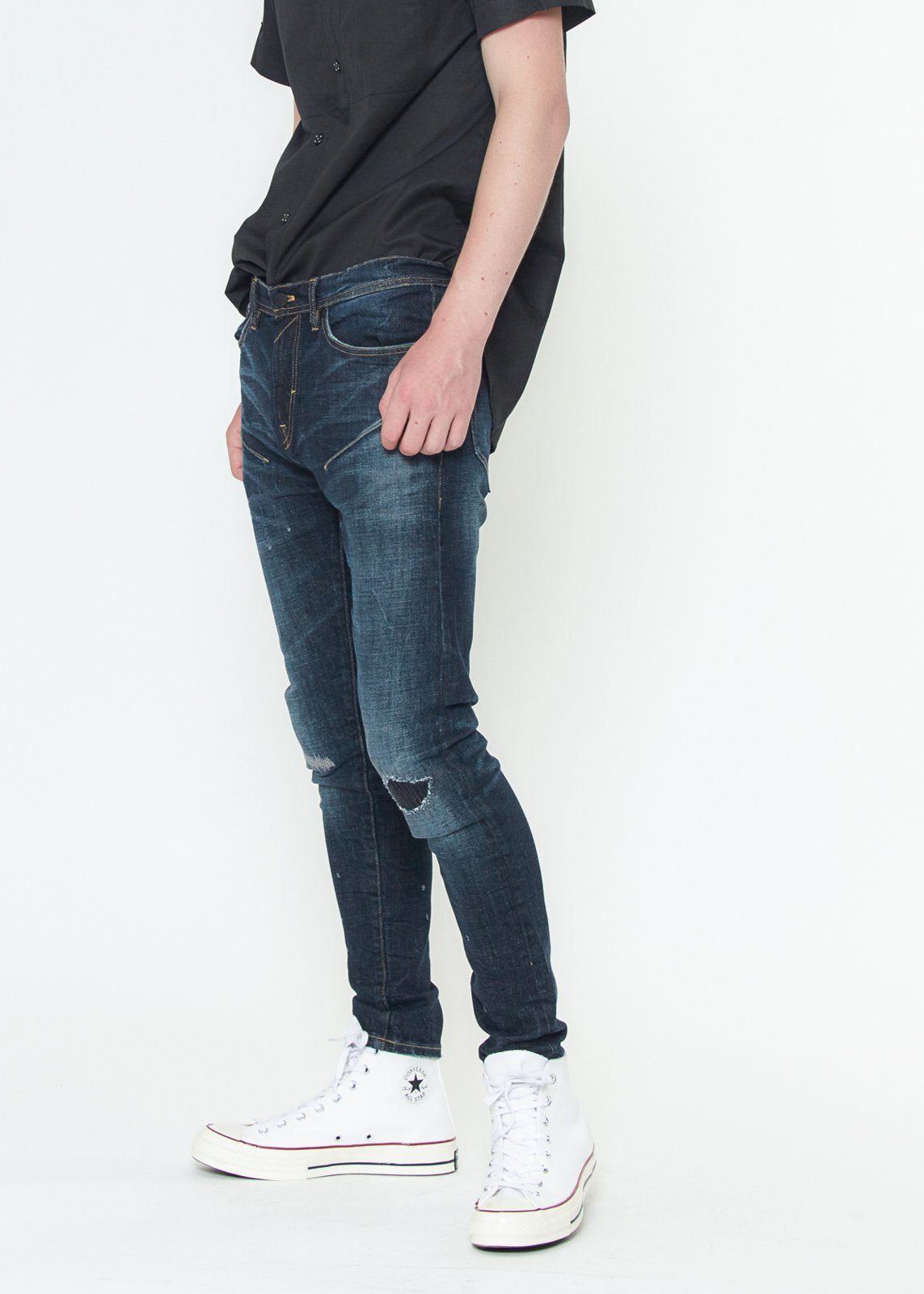 DenimForge™ - Men's Skinny Jeans with Repair Work in Sky Blue
