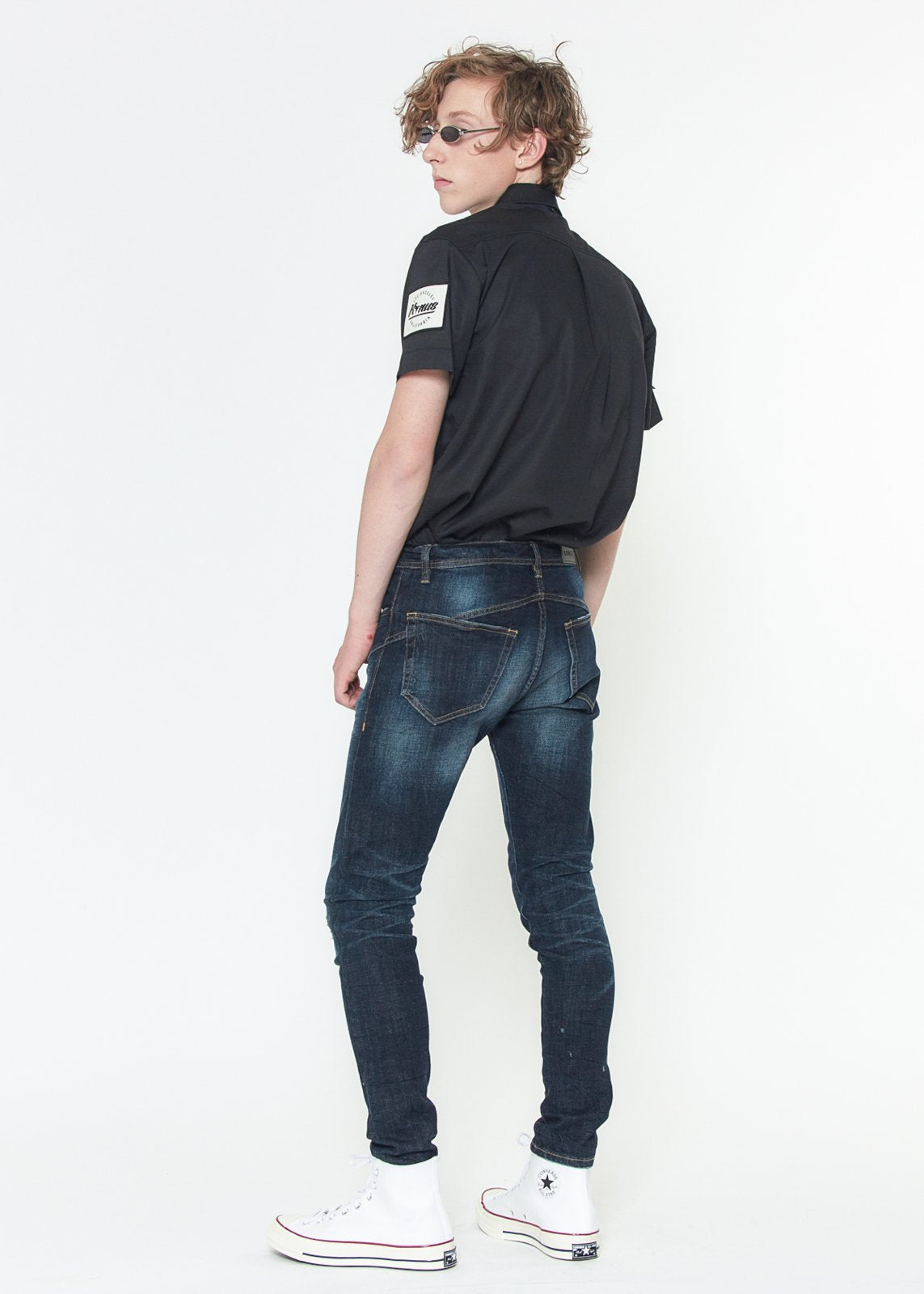 DenimForge™ - Men's Skinny Jeans with Repair Work in Sky Blue
