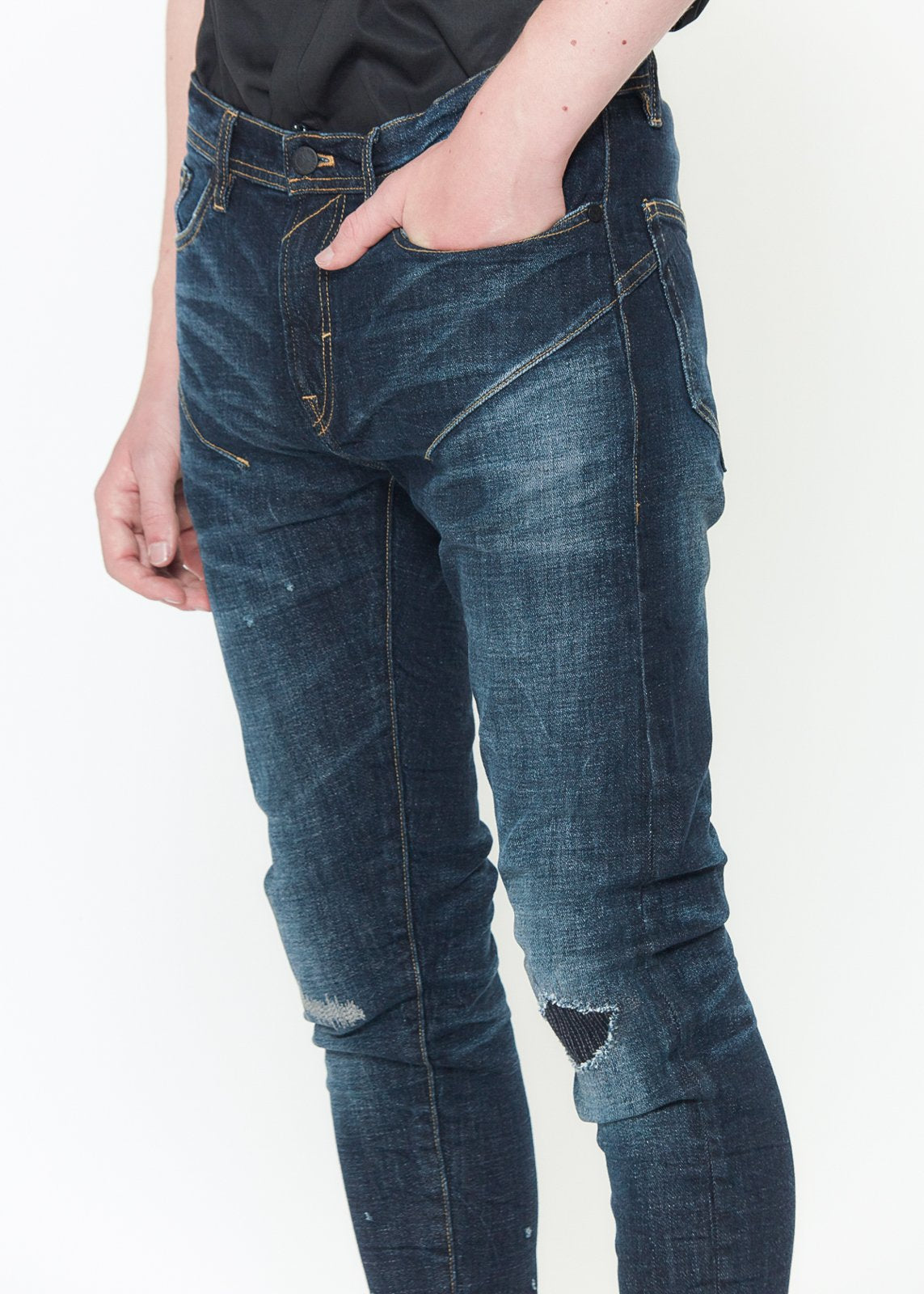 DenimForge™ - Men's Skinny Jeans with Repair Work in Sky Blue
