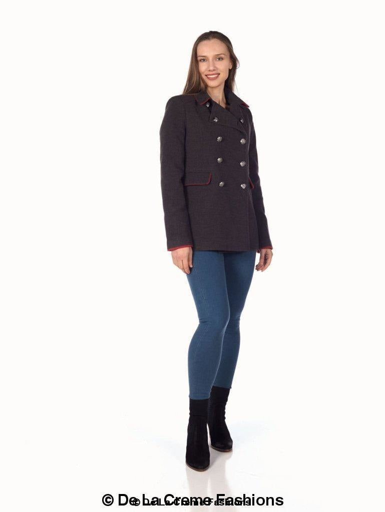 De La Creme™ - Women's Military Style Black Pea Coat