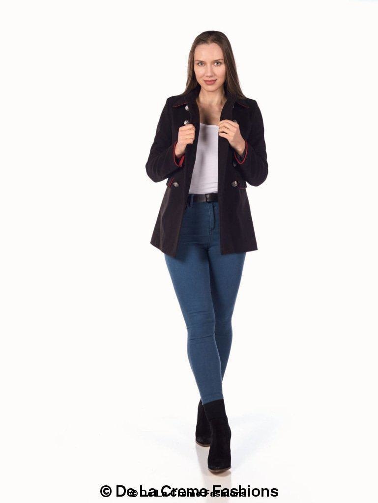 De La Creme™ - Women's Military Style Black Pea Coat