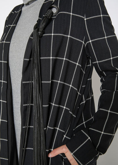 Linden Gray™ - Women's Minimalist Grid Longline Black Coat
