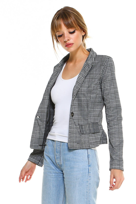 Linden Gray™ - Women's Classic Plaid Fitted Blazer – Gray