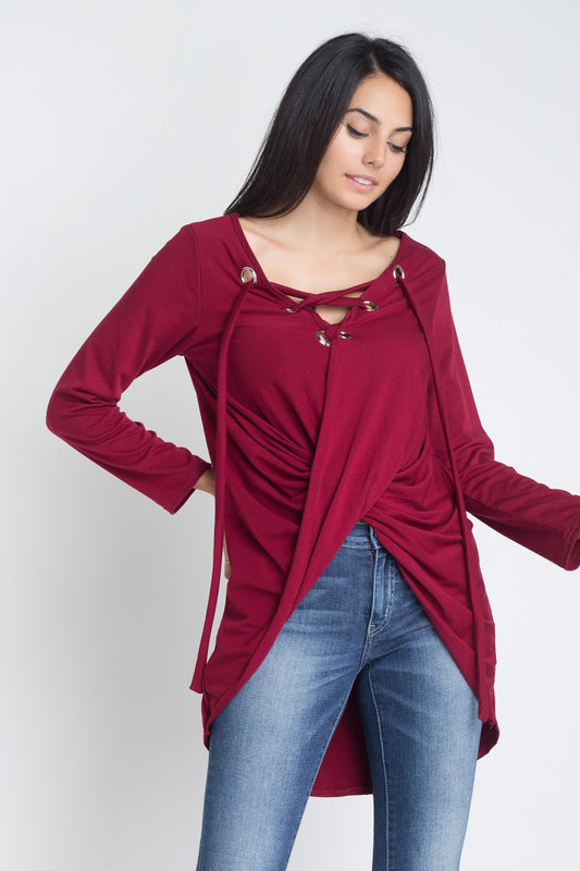 EdenWear™ - Women's Lace Up Wrap Long Sleeve Top