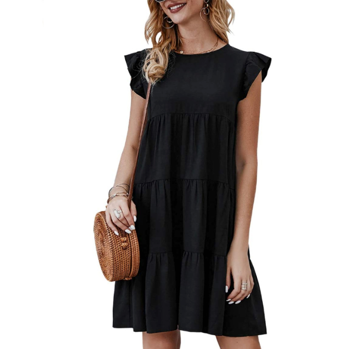 EleganceFlow™  - Womens Flowy Dress with Cap Sleeves