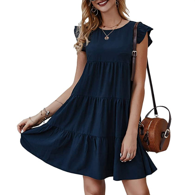 EleganceFlow™  - Womens Flowy Dress with Cap Sleeves