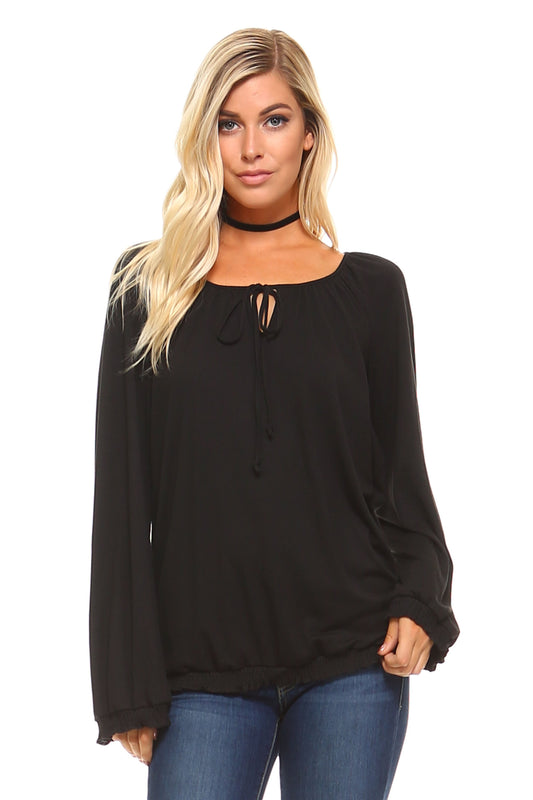 EdenWear™ - Women's Long Sleeve Solid Peasant Top