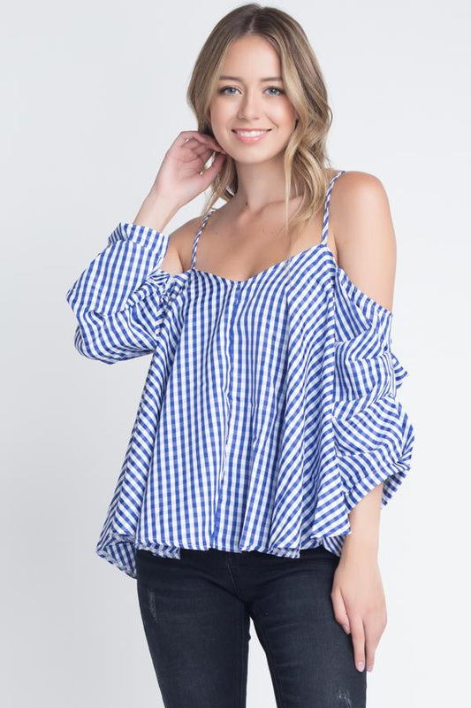 MiraStyle™ - Women's Cold Shoulder Checkered Top