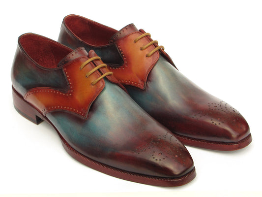Paul Parkman™ - Men's Multi-Color Medallion Toe Derby Leather Shoes, Hand-Painted Calfskin
