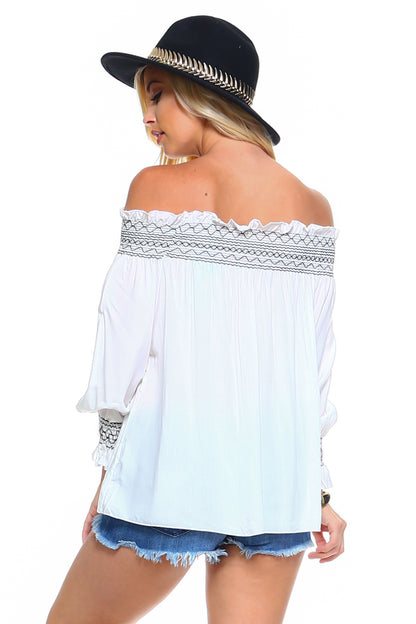 MiraStyle™ - Women's Off Shoulder Stripe Smocked Elastic Top