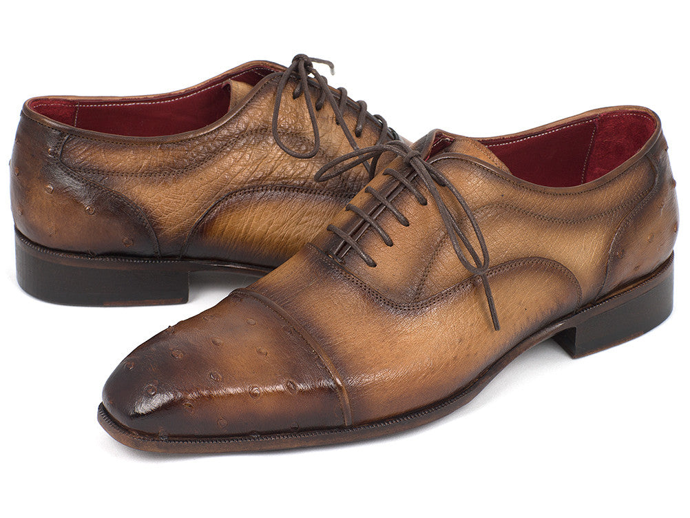 Paul Parkman™ - Men's Camel Genuine Ostrich Leather Captoe Oxford Shoes