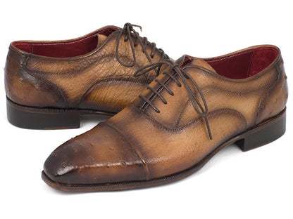 Paul Parkman™ - Men's Camel Genuine Ostrich Leather Captoe Oxford Shoes