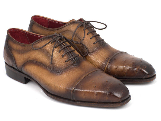 Paul Parkman™ - Men's Camel Genuine Ostrich Leather Captoe Oxford Shoes