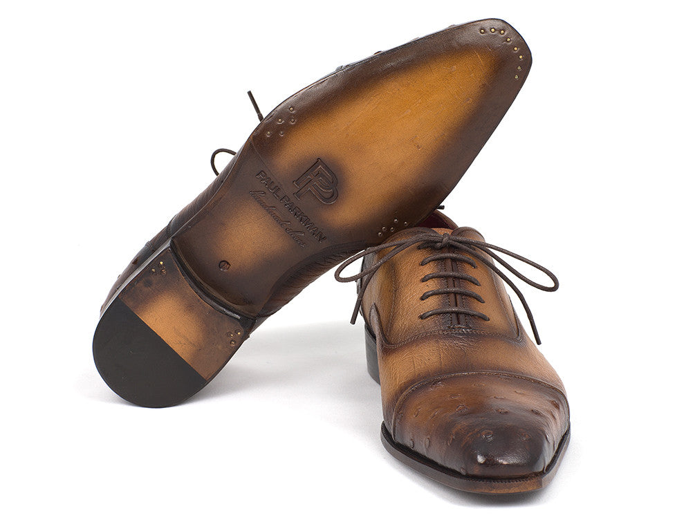 Paul Parkman™ - Men's Camel Genuine Ostrich Leather Captoe Oxford Shoes