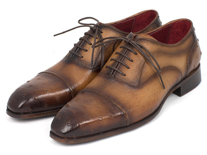 Paul Parkman™ - Men's Camel Genuine Ostrich Leather Captoe Oxford Shoes