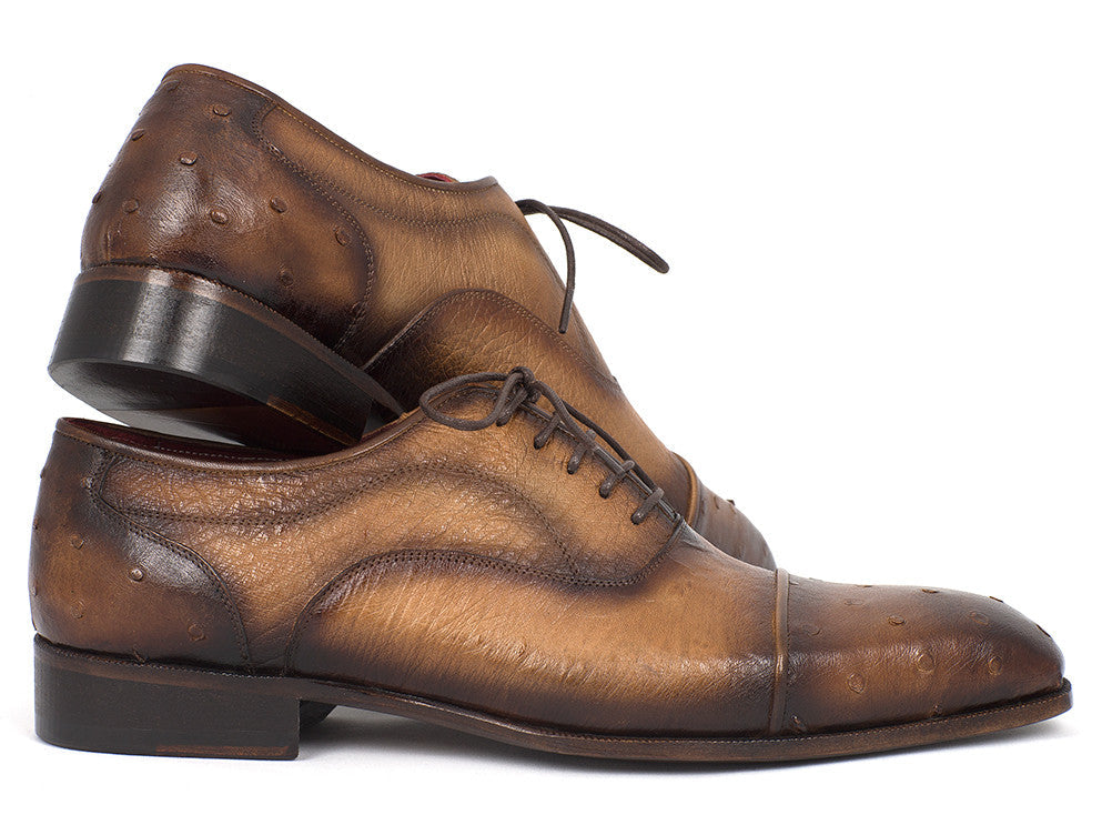 Paul Parkman™ - Men's Camel Genuine Ostrich Leather Captoe Oxford Shoes
