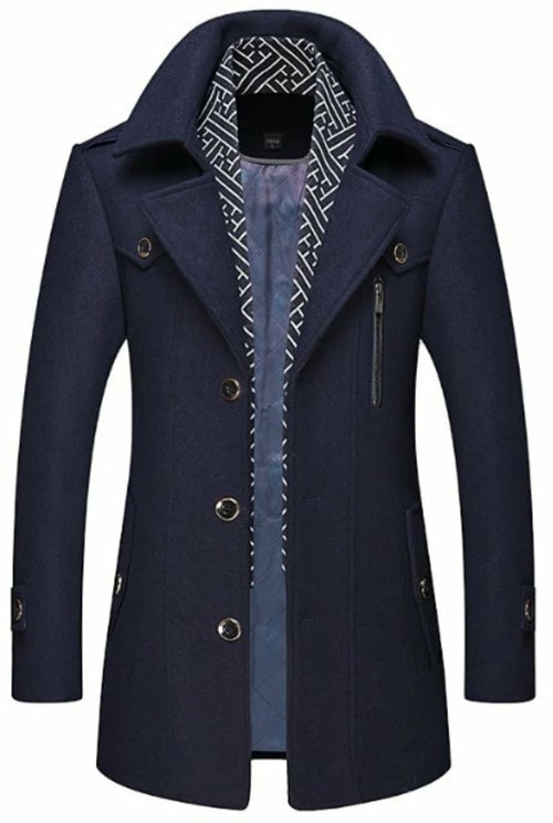 Kingsworth Atelier™ - Men's Layered Collar Button Front Mid Length Coat
